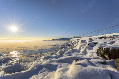 Snowy coastline at winter