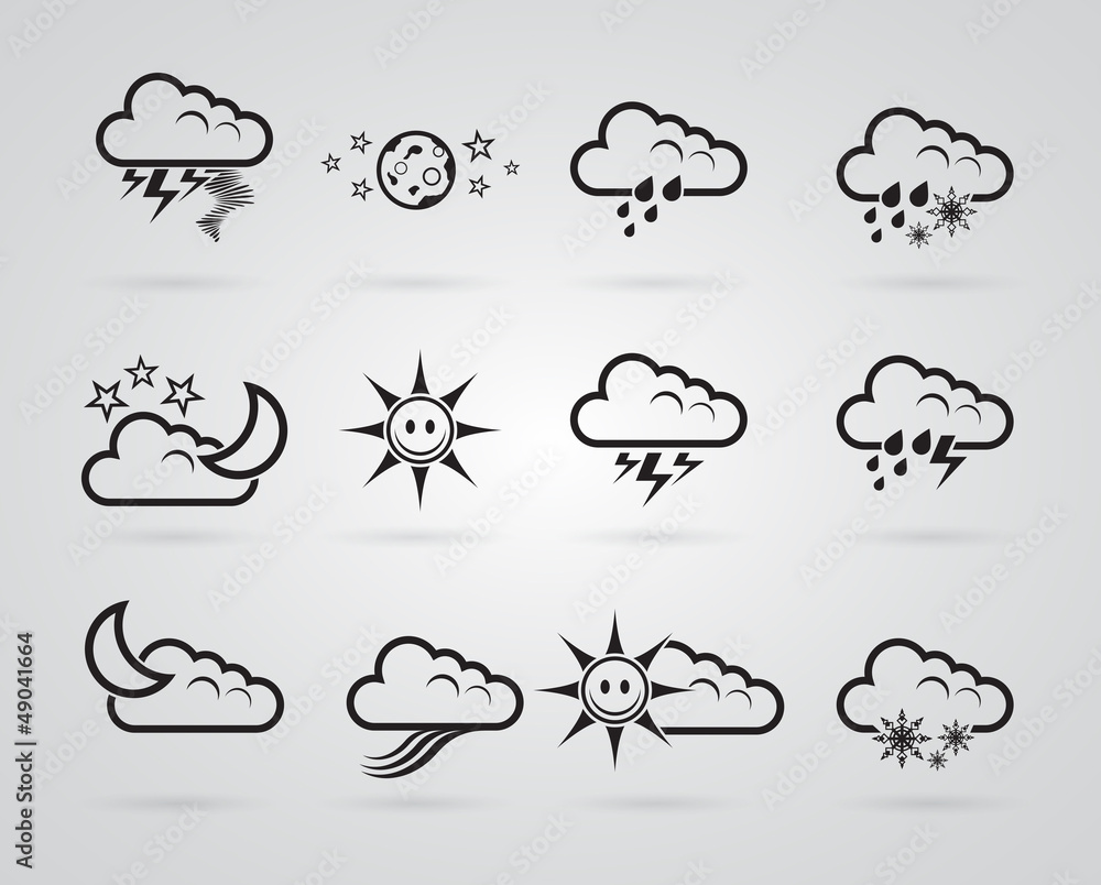 set of different grey weather icons set of different grey weather icons