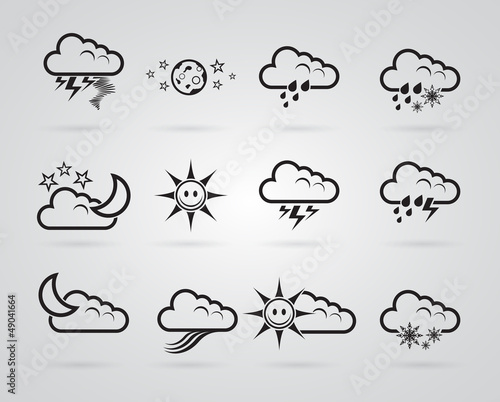 set of different grey weather icons