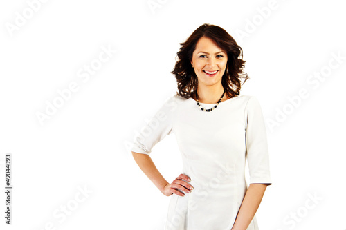 Woman in business uniform on white background