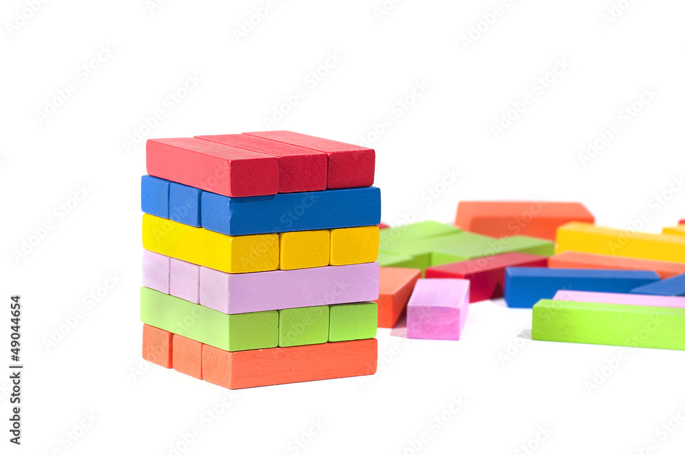 wooden building blocks, in many colors, isolated wooden building blocks, in many colors, isolated