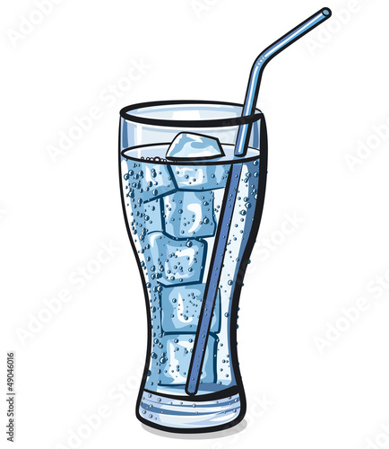 glass of fresh cool carbonated water with ice