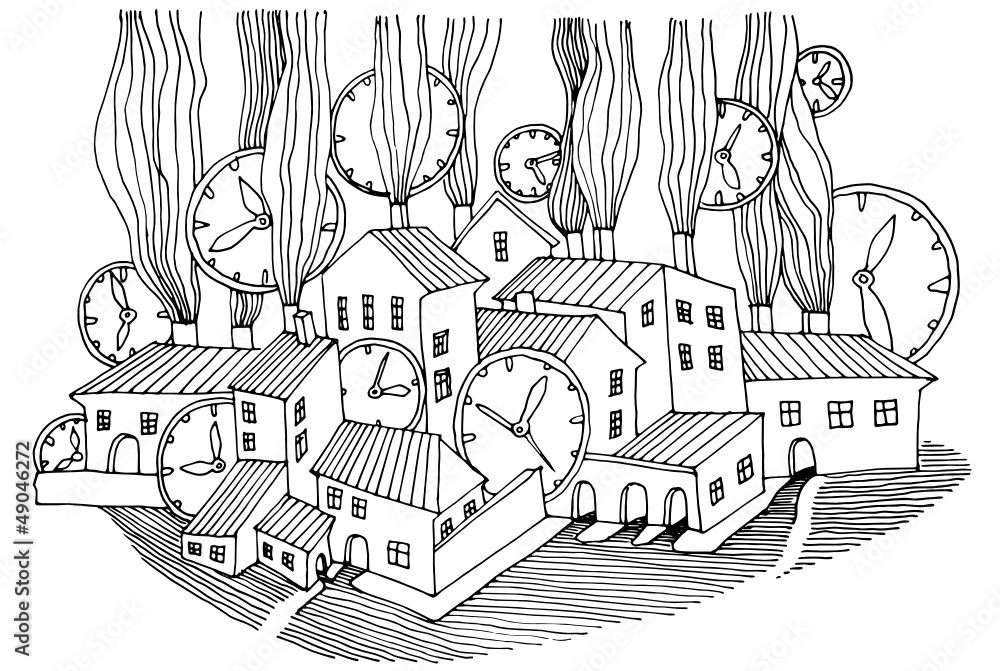 Cartoon hand drawing houses