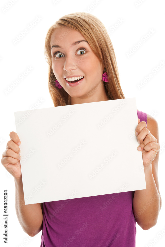 Woman with board banner Woman with board banner