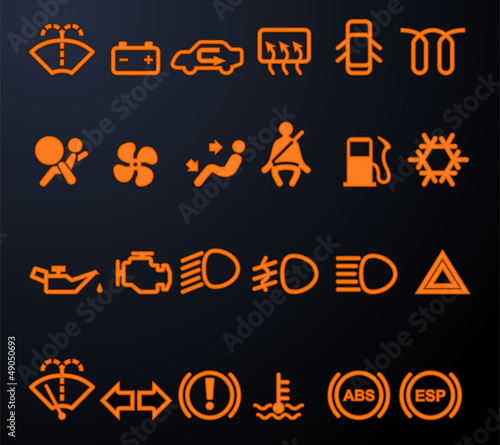 Illuminated car dashboard icons
