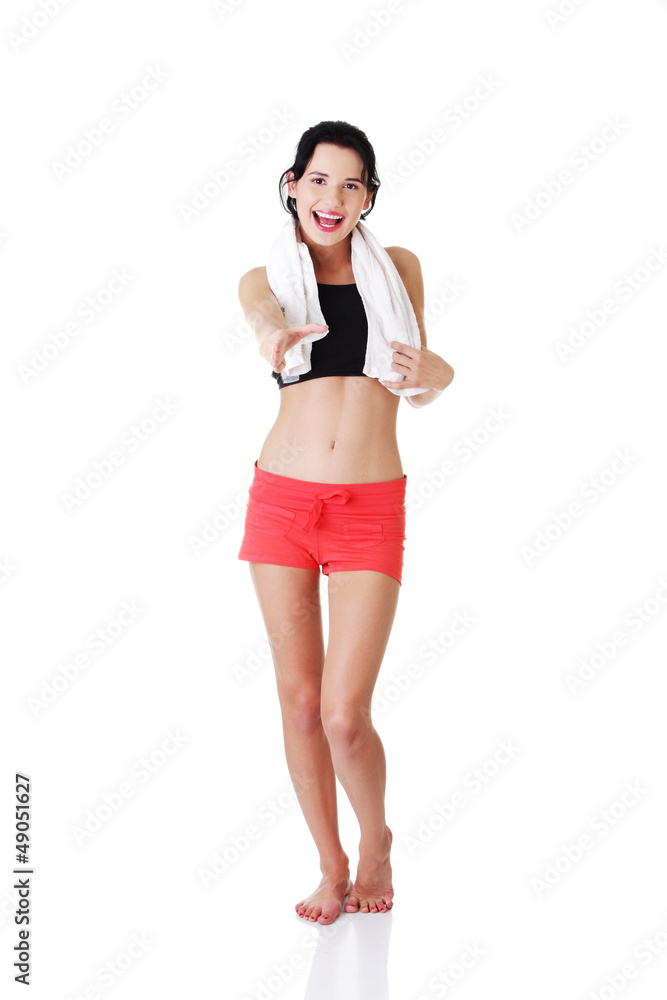 Woman in sport clothes ready for handshake Woman in sport clothes ready for handshake