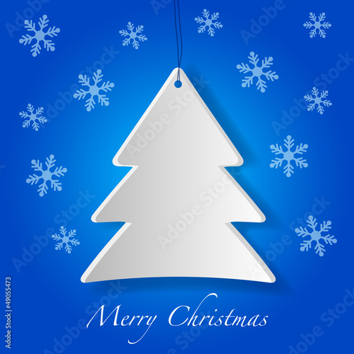 Cartolina di Buona Natale con albero e fiocchi di Neve
