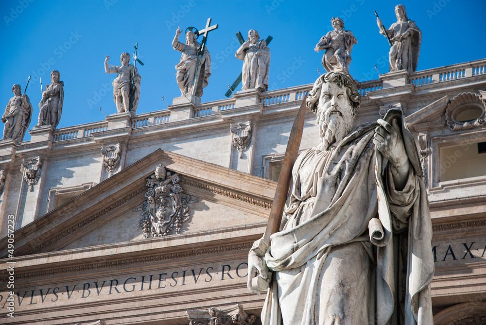 Statue of Apostle Paul in front of the Basilica of St. Peter Statue of Apostle Paul in front of the Basilica of St. Peter