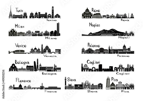 Silhouette sights of 11 cities of Italy photo