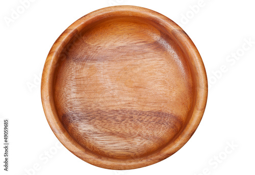 Empty Wooden Bowl, isolated, top view