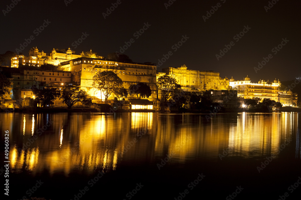 City  Palace at night, Udaipur, Rajasthan.