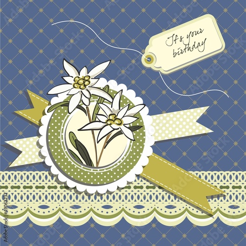 Happy birthday greeting card with edelweiss flowers