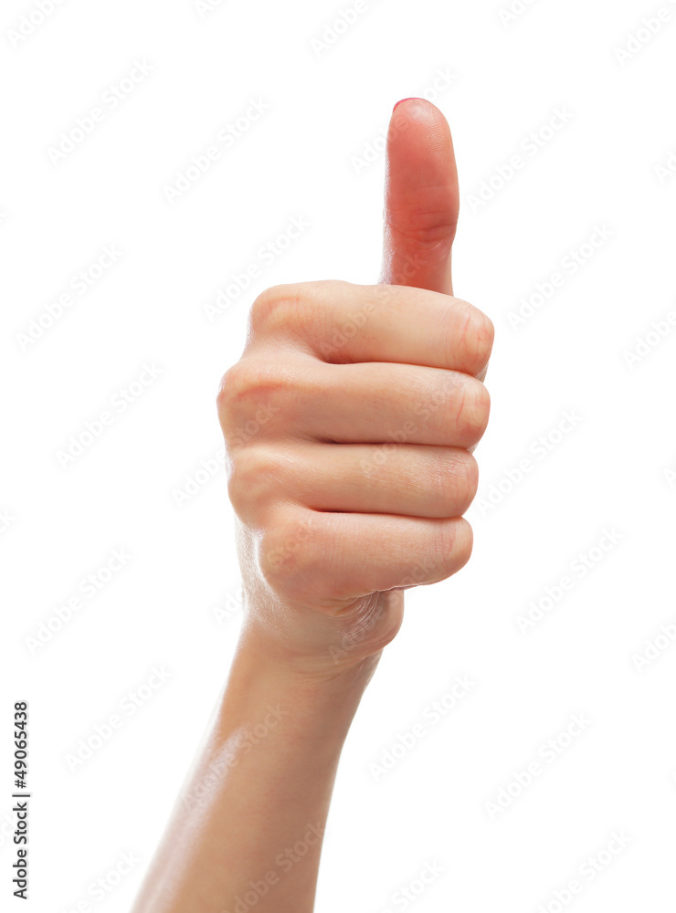 Beautiful female hands isolated on white showing thumbs up Beautiful female hands isolated on white showing thumbs up