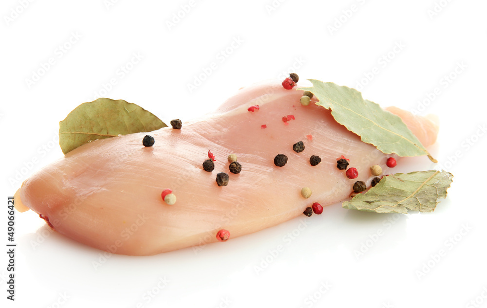 raw chicken meat with spices, isolated on white raw chicken meat with spices, isolated on white