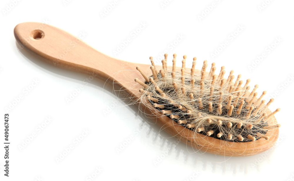 comb brush with lost hair, isolated on white comb brush with lost hair, isolated on white