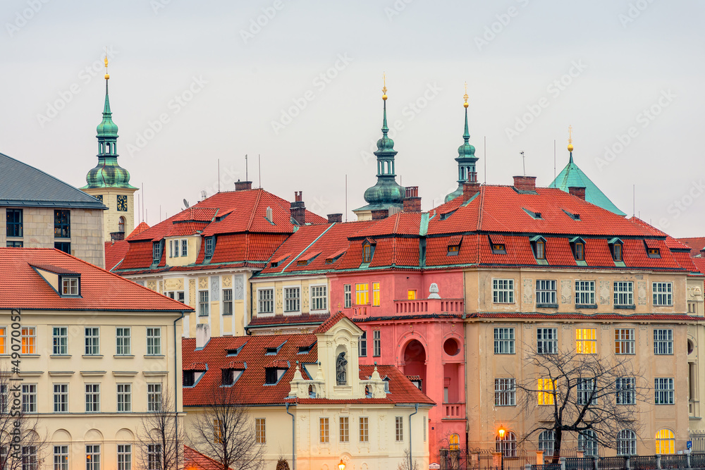 Close view on buildings of Prague historical center