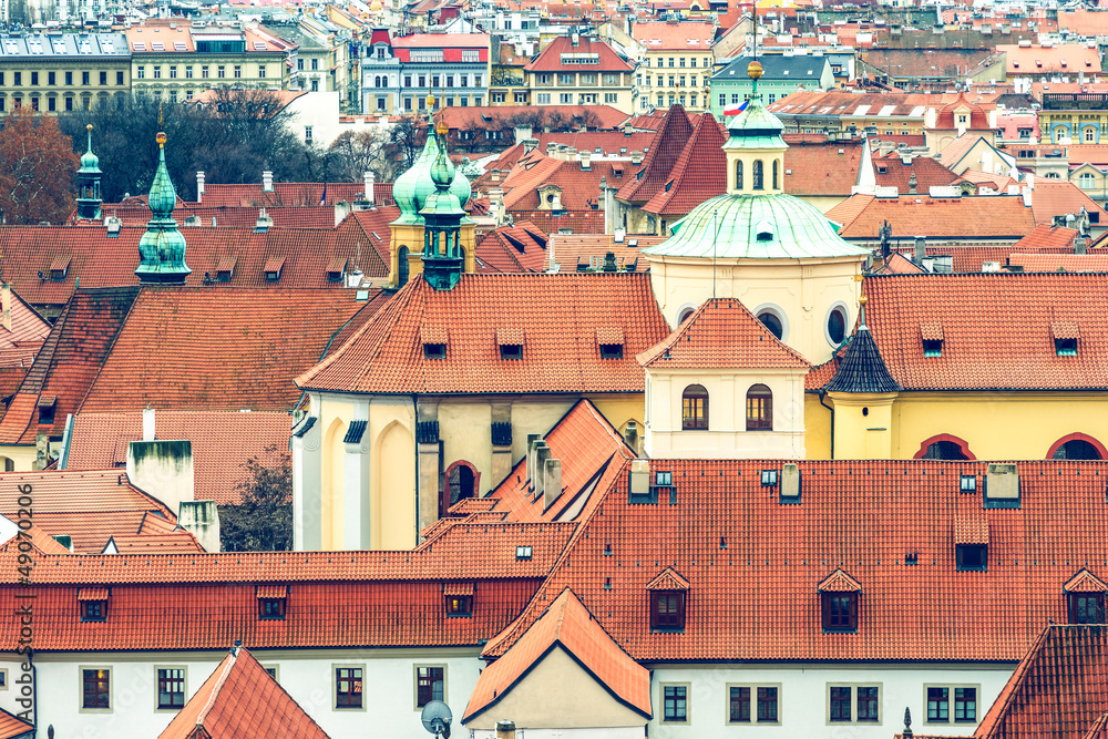 View on Prague old town roofs