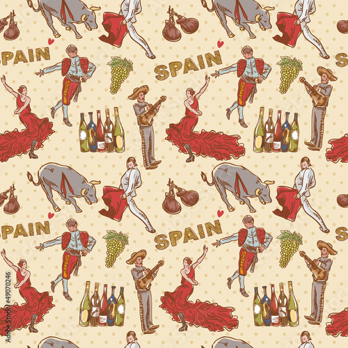 Spain seamless repeating pattern with spanish symbols