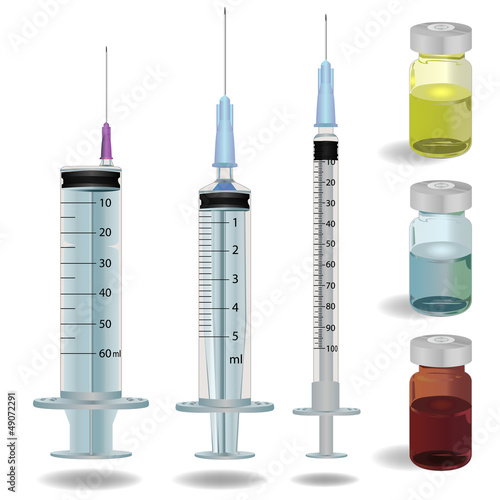 syringe and medicine vials vector illustration.