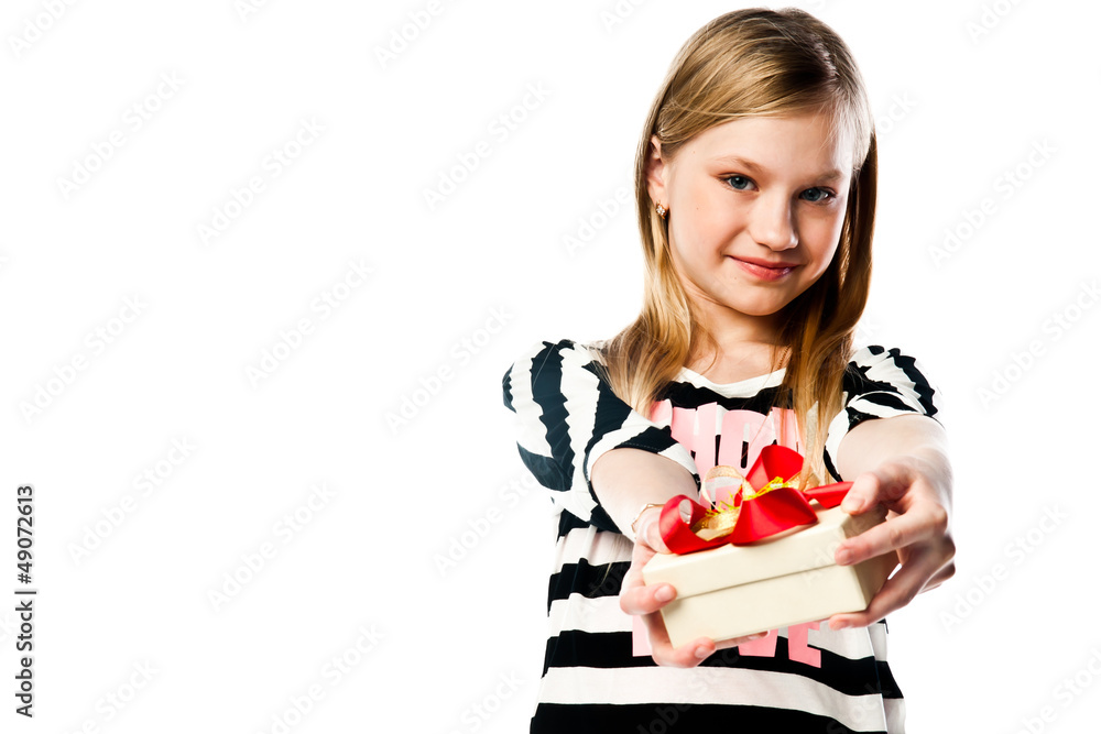Small and beautiful girl with a gift Small and beautiful girl with a gift