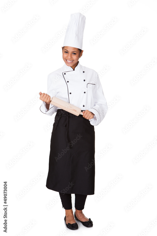 Female Chef With Battledore In Hand Female Chef With Battledore In Hand