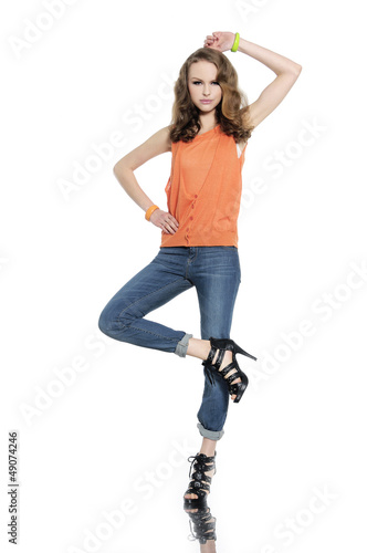Full body young woman in casual clothes, posing