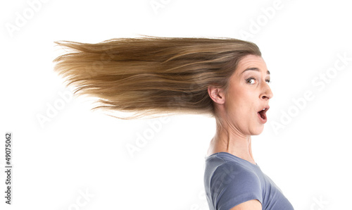 Stress - Frau in Eile - Haare isoliert photo