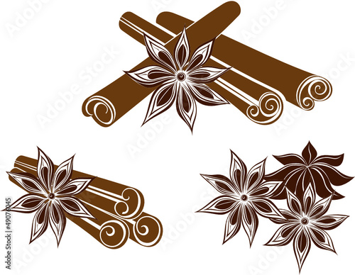 Star anise with Cinnamon sticks isolated on white