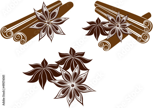 Star anise with Cinnamon sticks isolated on white