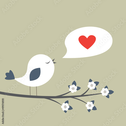Retro spring card with cute bird