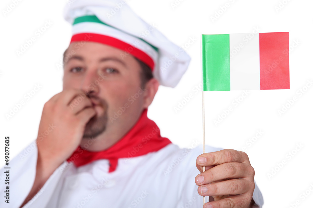 Chef holding Italian flag Chef holding Italian flag