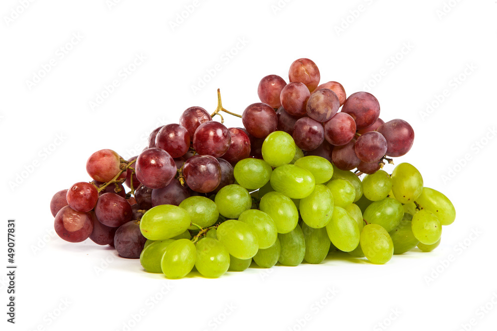 Bunch of White and Red Grapes laying isolated Bunch of White and Red Grapes laying isolated