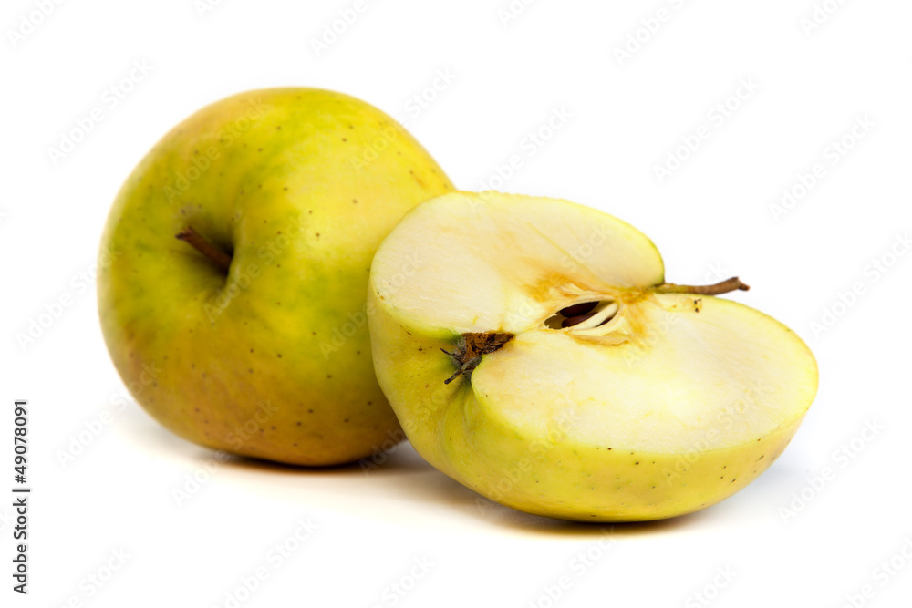 Cross section of green apple, showing pips, and core Cross section of green apple, showing pips, and core