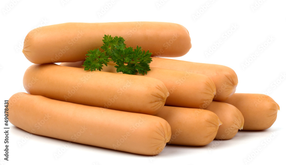 Sausages with parsley isolated on a white background Sausages with parsley isolated on a white background