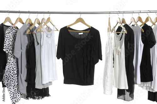 female clothes Variety of hanging on clothes rack