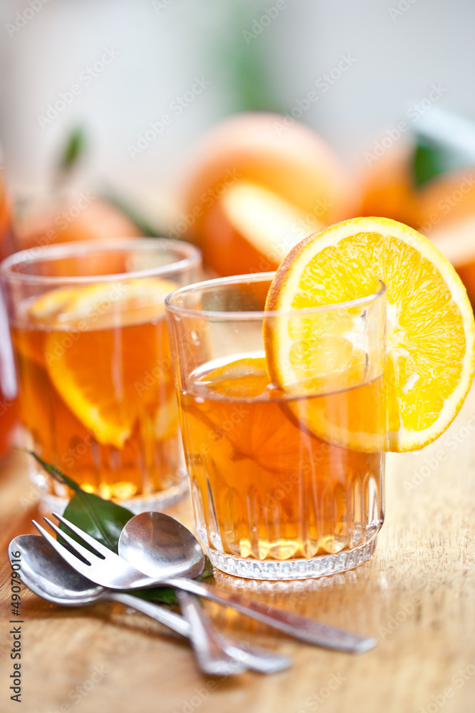 Homemade juice / ice tea with fresh oranges Homemade juice / ice tea with fresh oranges