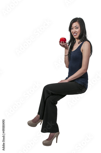 Asian Woman with Red Delicious Apple photo