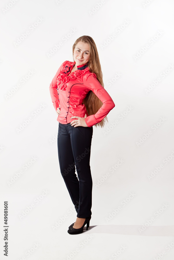 Joyful young woman standing. Full body portrait Joyful young woman standing. Full body portrait