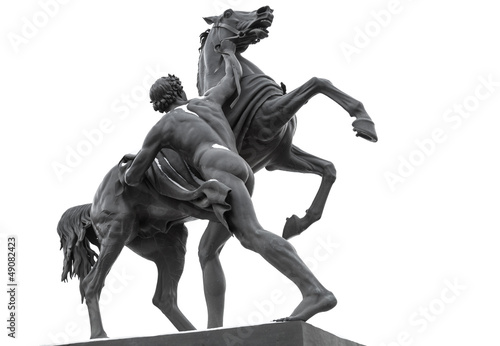 Horse Tamers sculpture isolated on white, St.Petersburg, Russia
