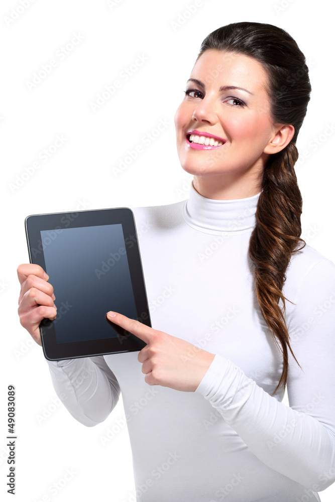 Young beautiful happy business woman with tablet Young beautiful happy business woman with tablet