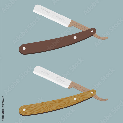 Illustration of two retro razors with wood handle