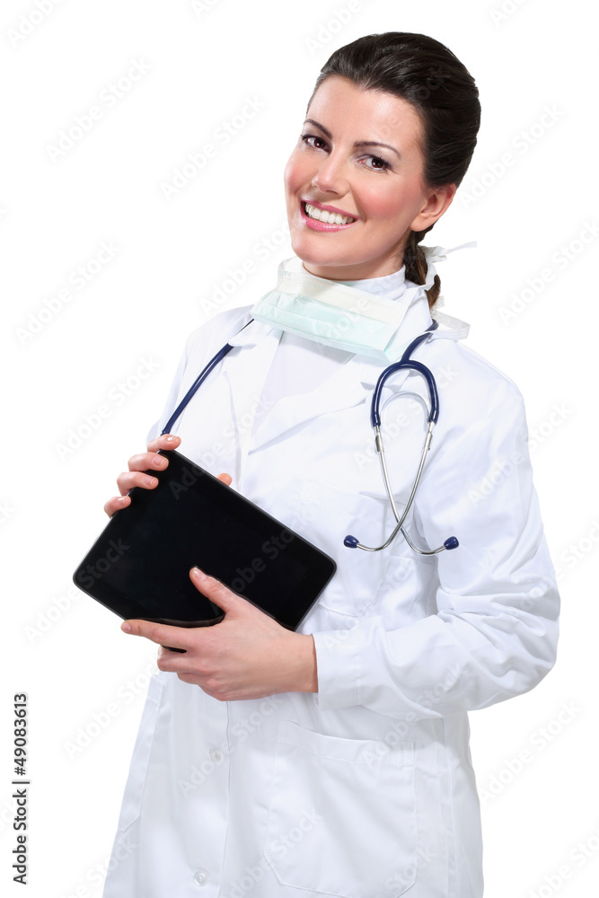 Young beautiful woman doctor with tablet Young beautiful woman doctor with tablet