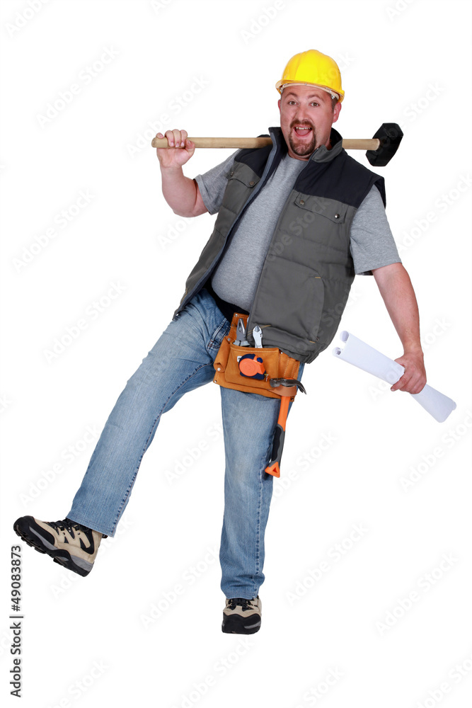 carpenter with hammer losing balance carpenter with hammer losing balance