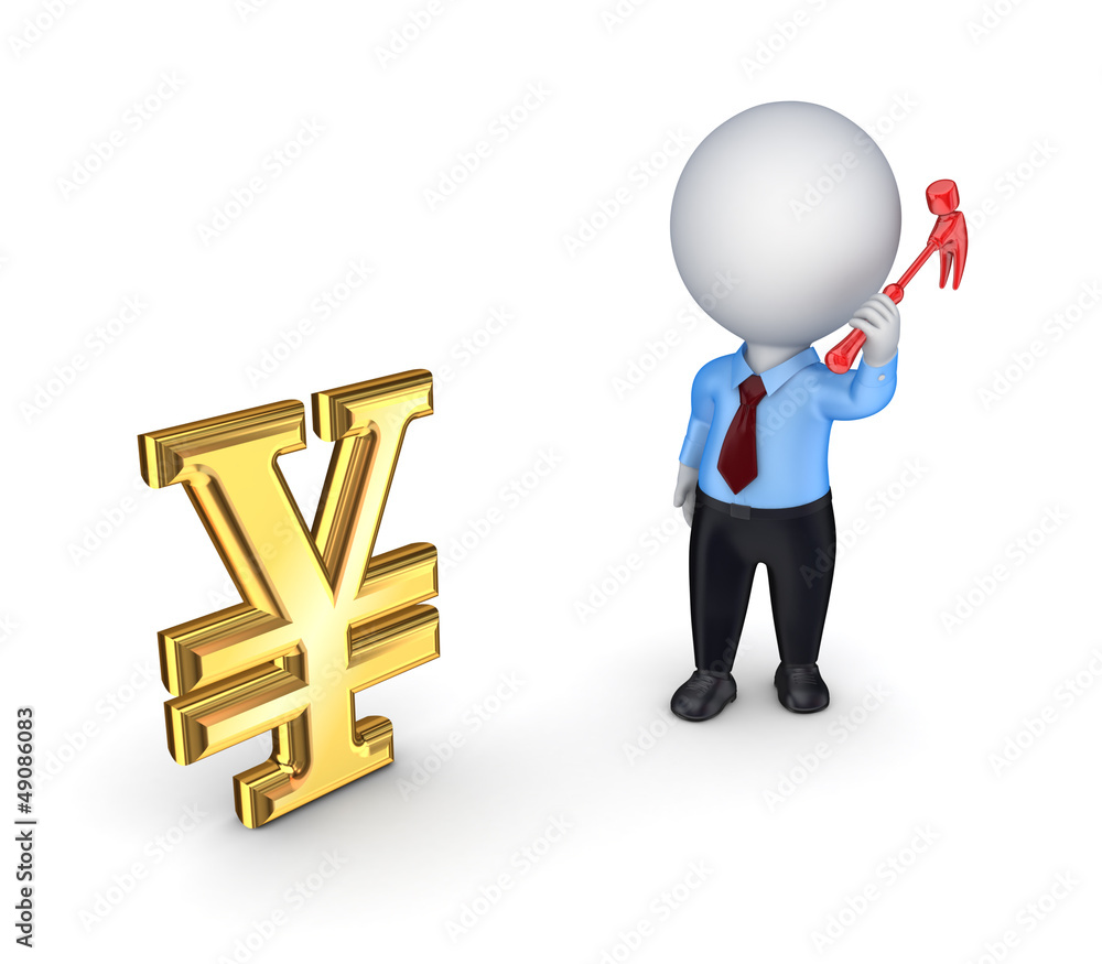 3d small person and yen symbol. 3d small person and yen symbol.