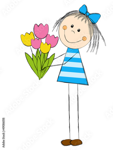 Girl with bouquet of tulips