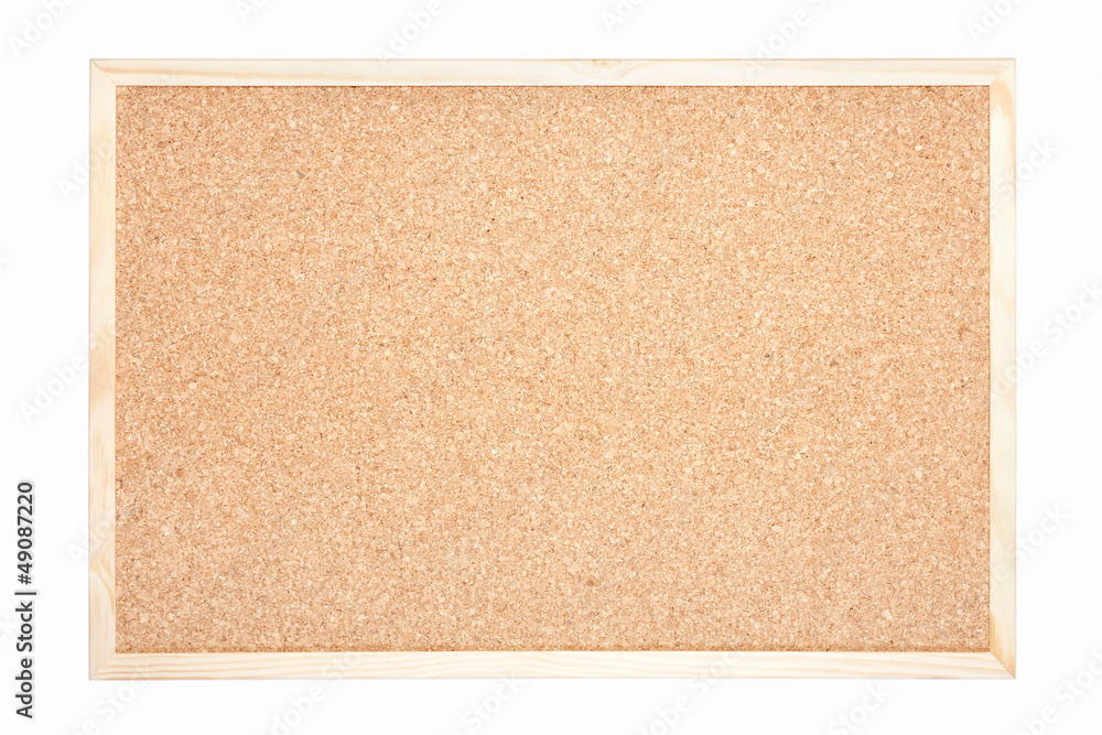 Cork board with wooden frame on white, clipping path included