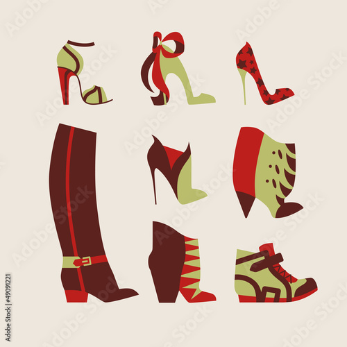 collection of woman shoes for day and evening vector