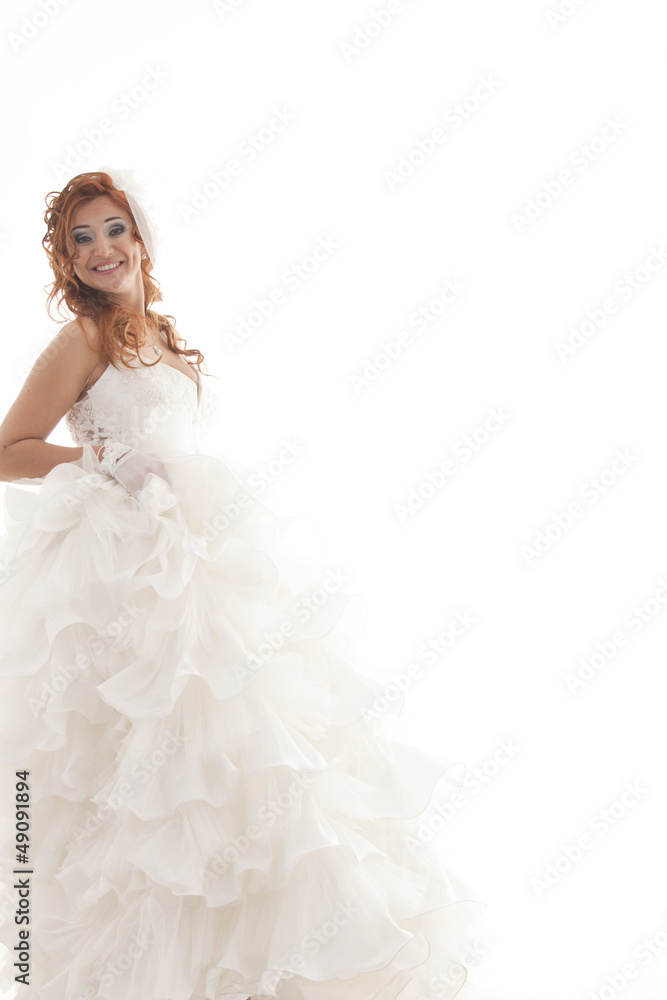 Happy beautiful bride white background Happy beautiful bride white background