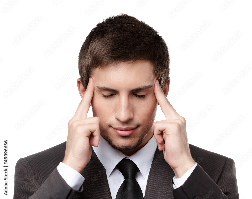 Putting hands on head business man has some problems Putting hands on head business man has some problems