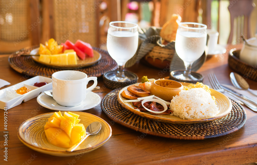 Traditional Philippino breakfast with garlic rice Traditional Philippino breakfast with garlic rice